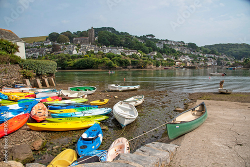 Noss Mayo and Newton Ferrers, Devon, England, UK. 2021.  Noss Mayo seen across The Yealm river from Newton Ferrers an attractive residential area in South Devon, UK.  photo