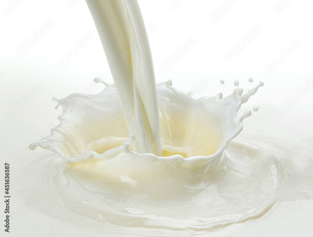 Pouring milk splash on white background Stock Photo | Adobe Stock