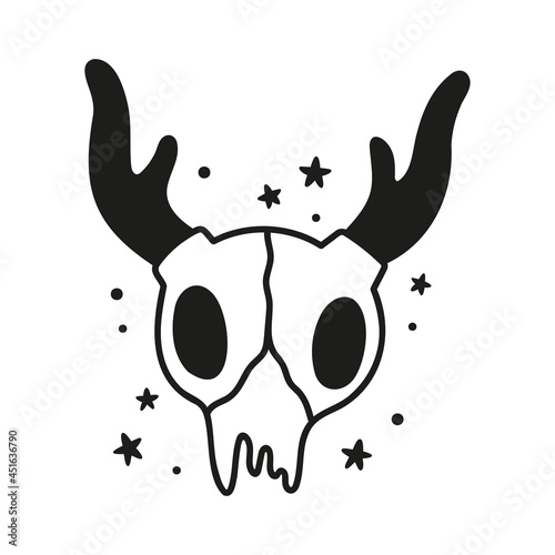 Cute deer skull. Witchy symbol. Black magir ritual element. Isolated vector black and white illustration photo