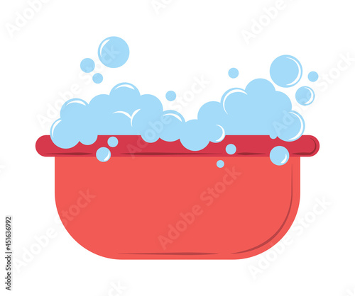 plastic basin with soap suds