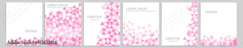 Set of vector cover notebook design. Abstract pink minimal triangles halftone template design for notebook paper, copybook brochures, book, magazine. Planner and diary cover for print