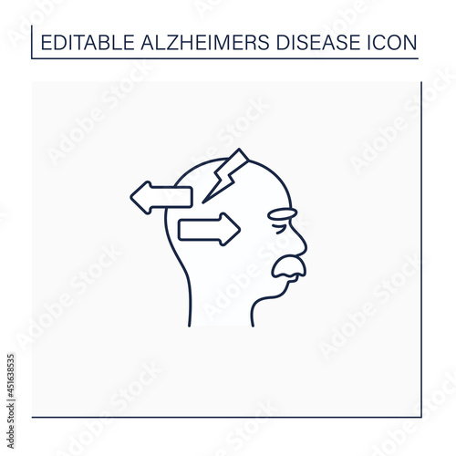 Behavior changes line icon. Changes in personality. Compulsive, obsessive, socially inappropriate behavior.Alzheimer disease. Neurologic disorder concept.Isolated vector illustration.Editable stroke