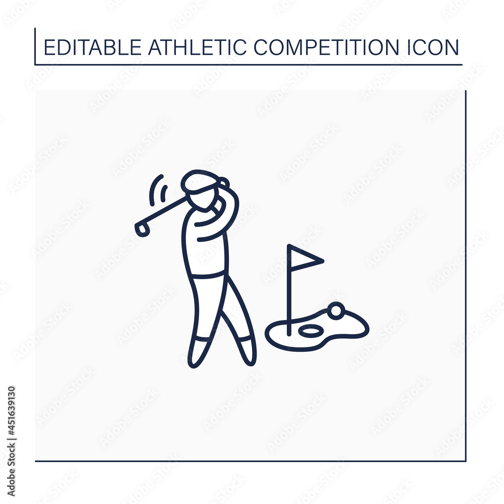 Sport line icon. Club and ball sport.Hit balls into series of holes