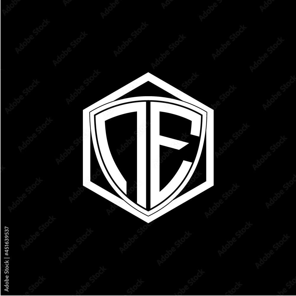initial letter N E shield with hexagon frame initial letter N E shield with hexagon frame