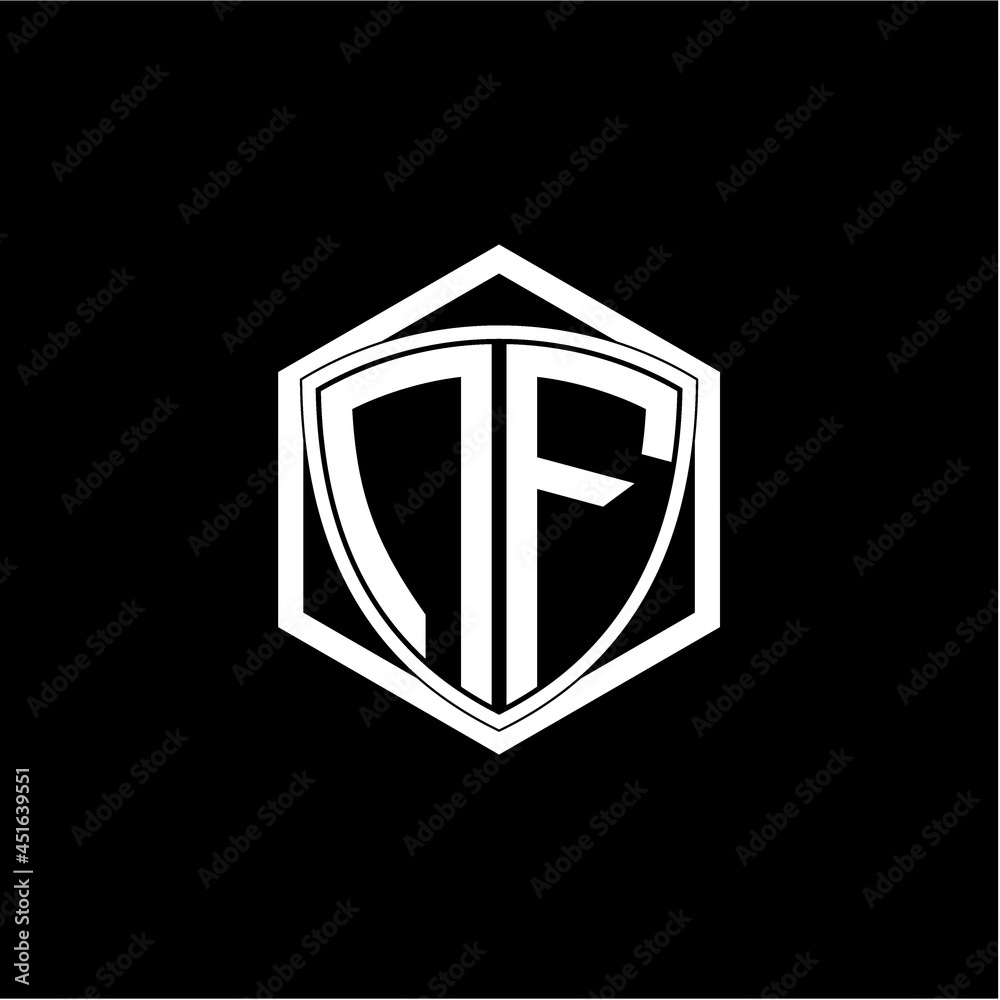 initial letter N F shield with hexagon frame initial letter N F shield with hexagon frame