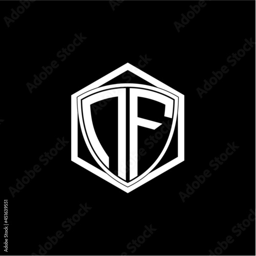 initial letter N F shield with hexagon frame