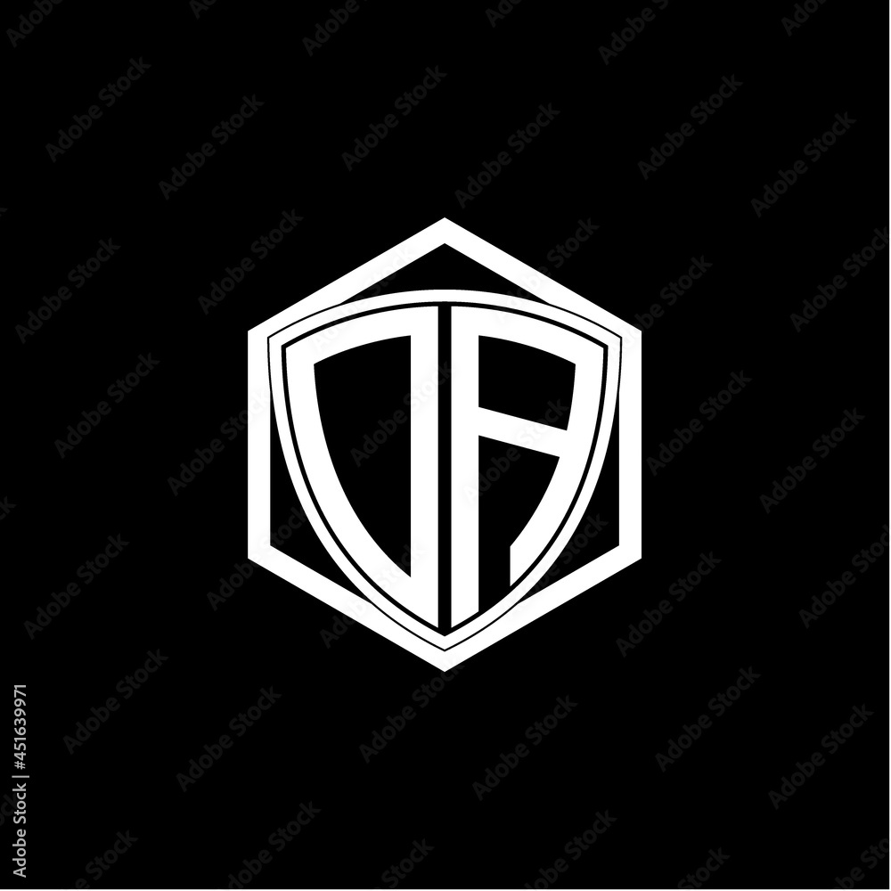 initial letter O A shield with hexagon frame initial letter O A shield with hexagon frame