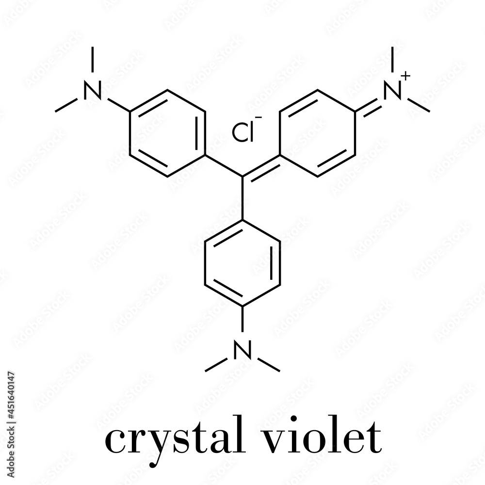 Crystal violet (gentian violet) molecule. Dye molecule used in Gram
