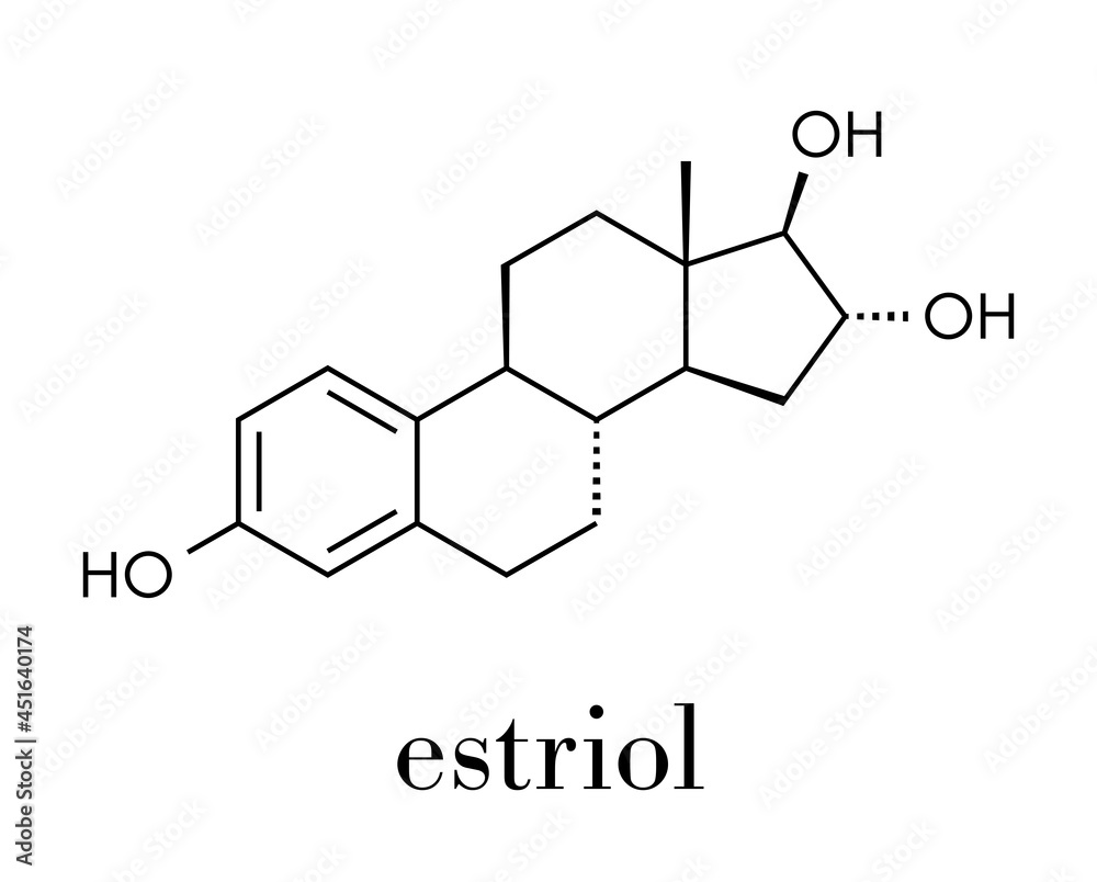 Estriol (oestriol) human estrogen hormone molecule. Skeletal formula.