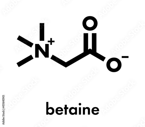 Betaine (glycine betaine, trimethylglycine) molecule. Originally found in sugar beet (Beta vulgaris). Skeletal formula. photo