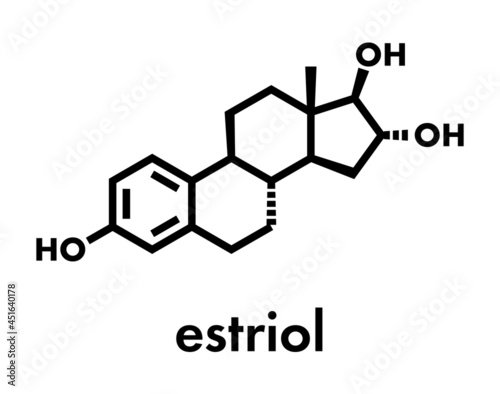 Estriol (oestriol) human estrogen hormone molecule. Skeletal formula.