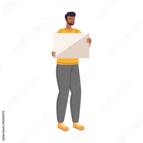 afro male activist with label