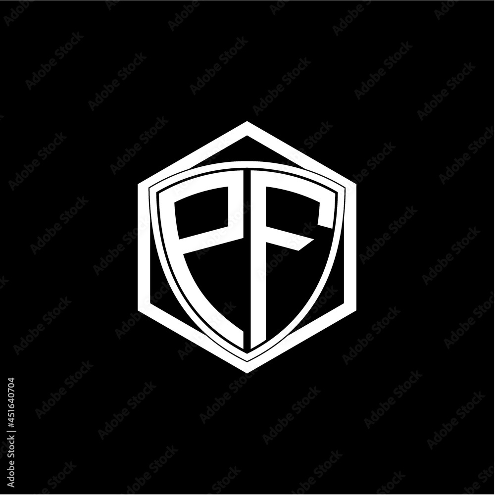 initial letter P F shield with hexagon frame initial letter P F shield with hexagon frame