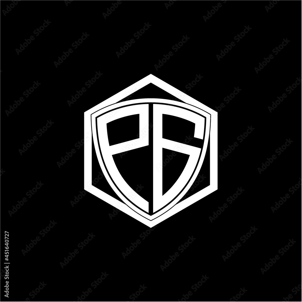 initial letter P G shield with hexagon frame
