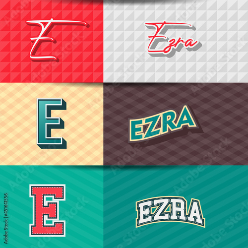 Fotomural ,Male name,EZRA in various Retro graphic design elements, set of vector Retro Ty