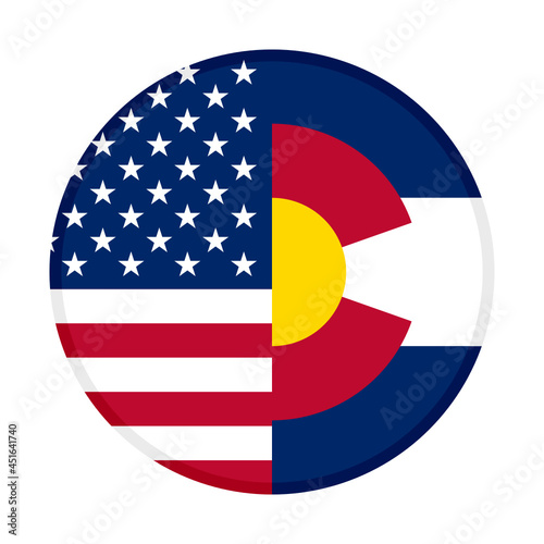 round icon of united states and colorado flags. vector illustration isolated on white background