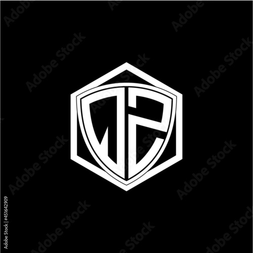 initial letter Q Z shield with hexagon frame