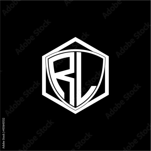 initial letter R L shield with hexagon frame