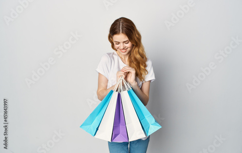 woman with packages in hands emotions shopping entertainment