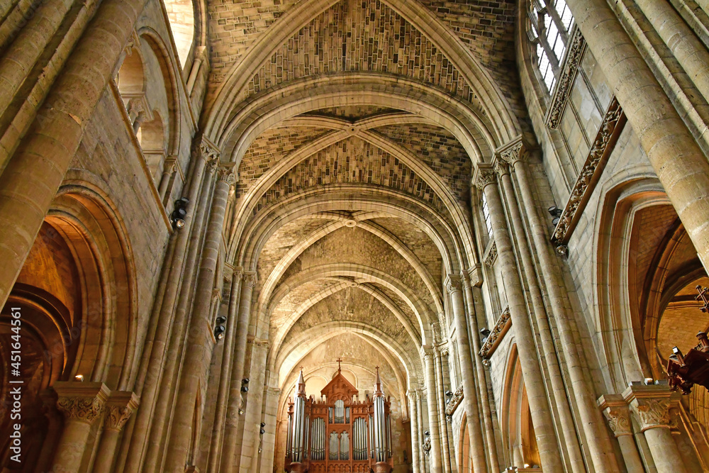 Poissy; France - april 11 2019 : the collegiate church in spring