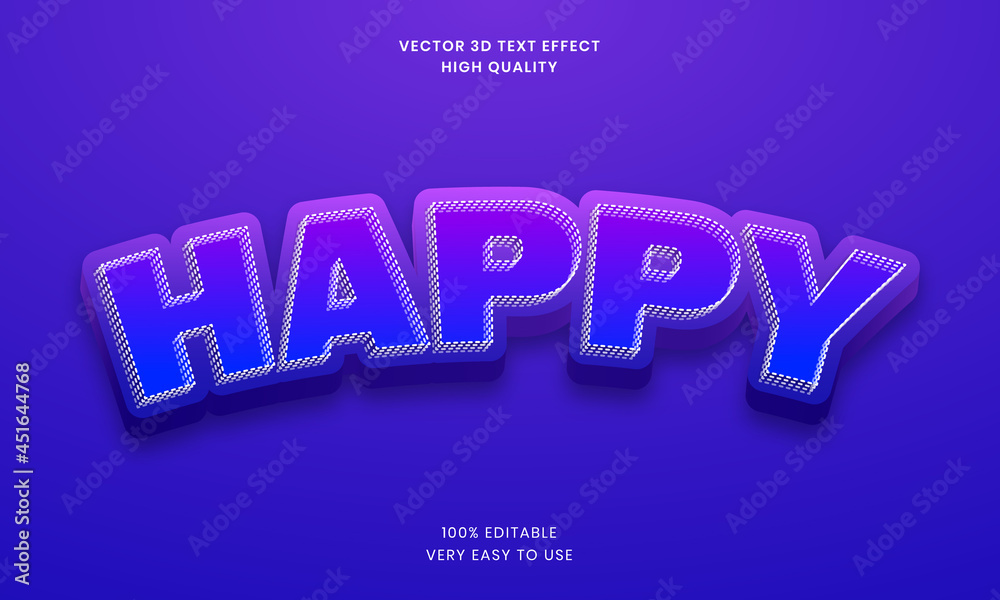Happy 3D Text Effect  Style, Shiny, Bold 3D Text Style Font Premium Vector.