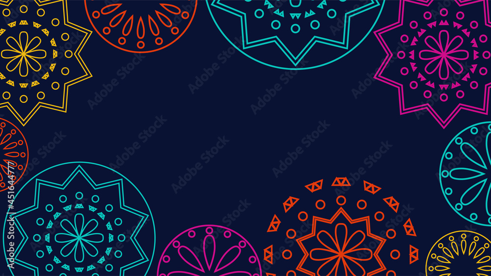 Vector. Web banner, poster, cover, splash screen, social media with place to place your text. Perforated bright patterns Papel Picado pattern on a color background. Hispanic Heritage Month.