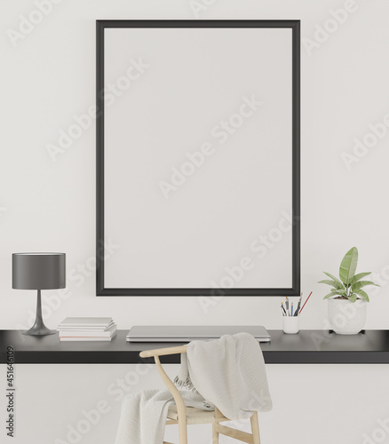 3D mockup photo frame on wall workplace at home © Johnstocker