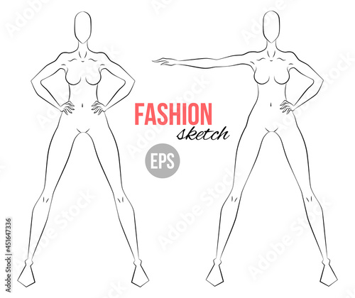 Woman's figure sketch. Different poses. Template for drawing for stylist and designers of clothes. Vector outline girl model template for fashion sketching. Woman's body. Fashion illustration.