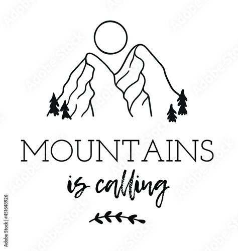 Hand drawn Mountain Logo set. Ski Resort vector icon, doodle element. Great Outdoor symbol isolated, travel label
