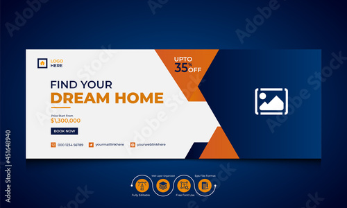 real estate facebook cover and social media web banner editable template design