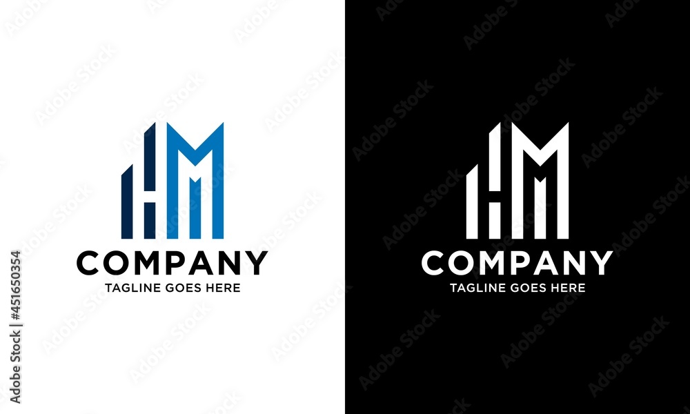 H M Initial logo concept with building template vector.