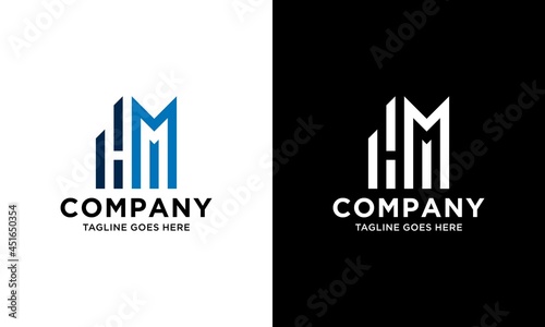 H M Initial logo concept with building template vector.