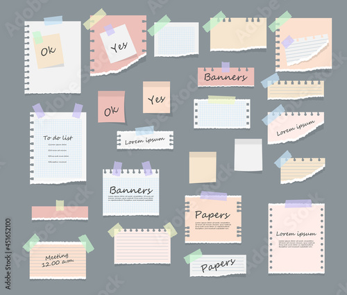 Sticky notes, memo messages, torn paper sheets.