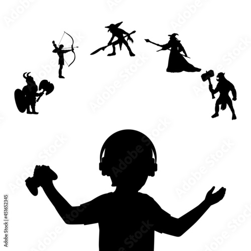 Silhouette boy select between game characters