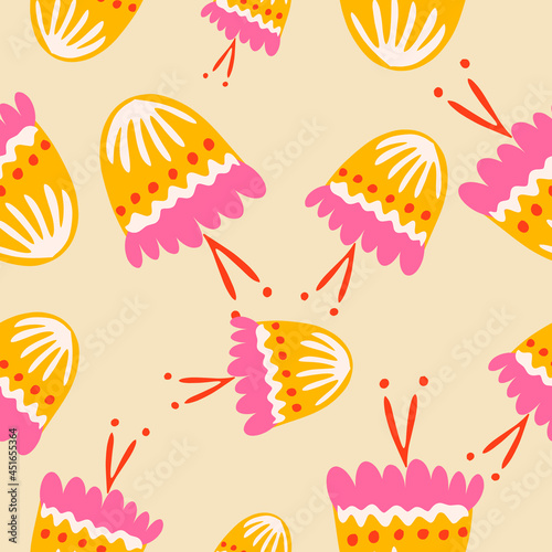 Pastel folk flower vector seamless pattern