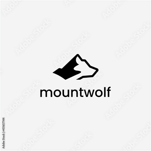 silhouette combination mountain and wolf black and white design