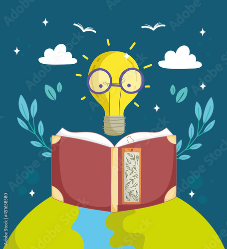 literacy bulb with glasses
