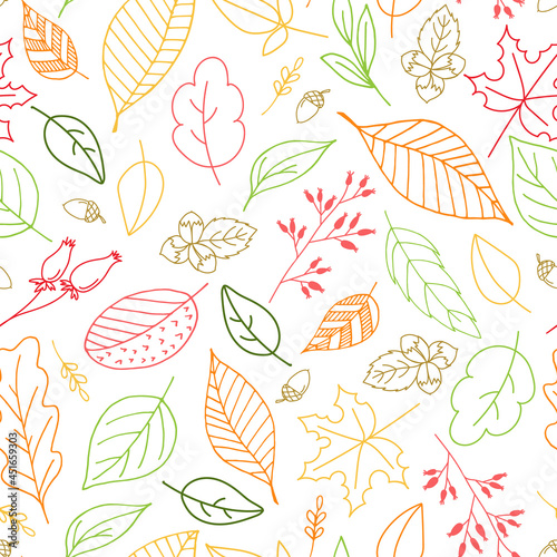 Seamless pattern of autumn leaves on a white background. Suitable for wallpaper  gift paper  drawing fill  web page background  autumn greeting cards.Vector illustration
