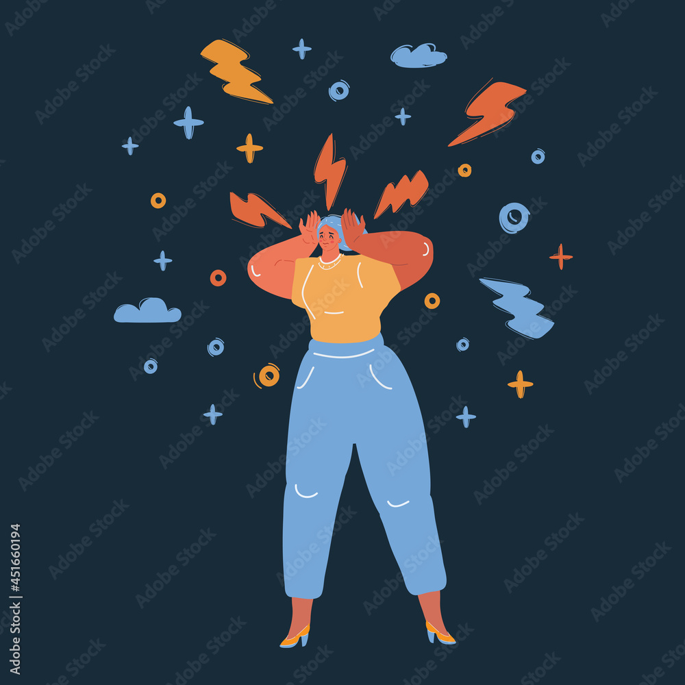 Fototapeta premium Vector illustration of Headache over dark backround.