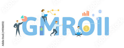 GMROII, Gross Margin Return on Inventory Investment. Concept with keyword, people and icons. Flat vector illustration. Isolated on white.