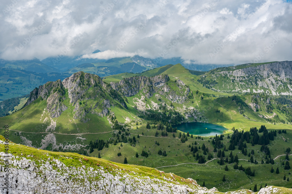 Naklejka premium epic view of Diemtigtal with Seebergsee in the Bernese Alps