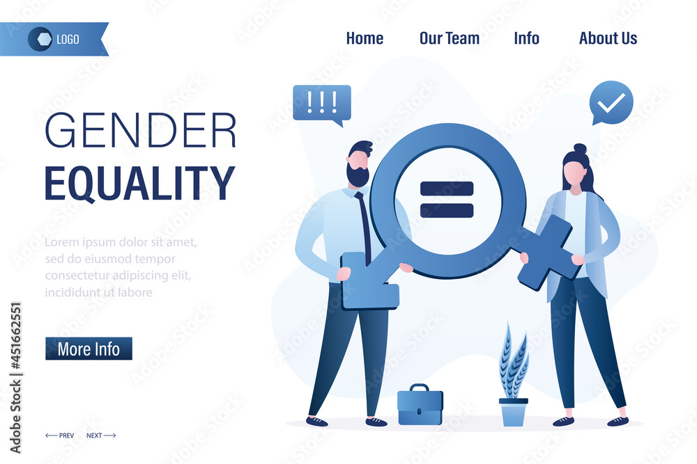 Man and woman holds gender symbols. Gender equality, landing page template. Love couple communicate. Human rights, feminist movement