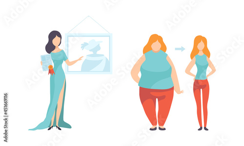 Woman with Estate Certificate and Weight Loss Vector Set