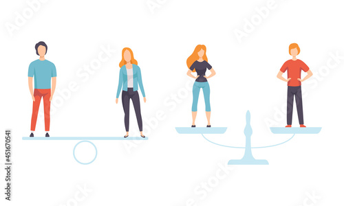 Man and Woman on Scales as Gender Equity Vector Set