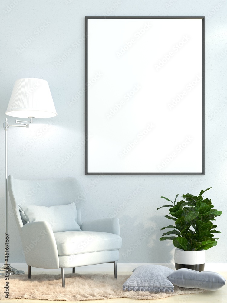 3D Mockup photo frame in Modern interior of living room 3D Mockup photo frame in Modern interior of living room