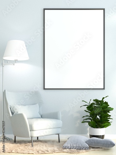 3D Mockup photo frame in Modern interior of living room