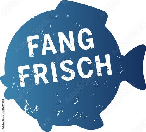 blauer Button in Fischform Fangfrisch zerkratzt