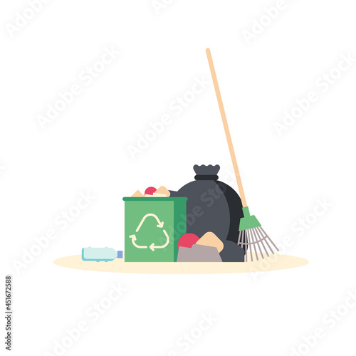 Trash and garbage with bags. Pile of rubbish. Concept of clean up, ecology protection, save planet. Vector illustration in cartoon flat design