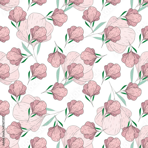 Seamless pattern of watercolor flowers. Hand-drawn illustration