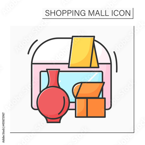 Home decor color icon. Shop with special goods for houses. Furnishings and home accents. Modern, fashion, trendy decorations. Shopping mall concept. Isolated vector illustration
